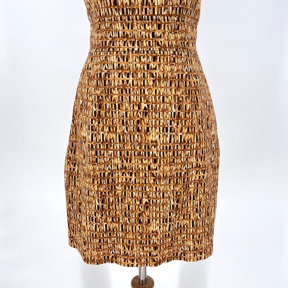 CHETTA B Vintage Dress Womens 4 Tan Brown Cotton Square Neck Sleeveless Sheath - Picture 5 of 16